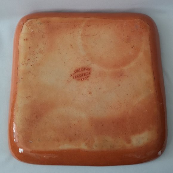 Beautiful El Palomar Mexico Pottery Hand-painted Square Dish, Orange Blue White - Picture 4 of 5